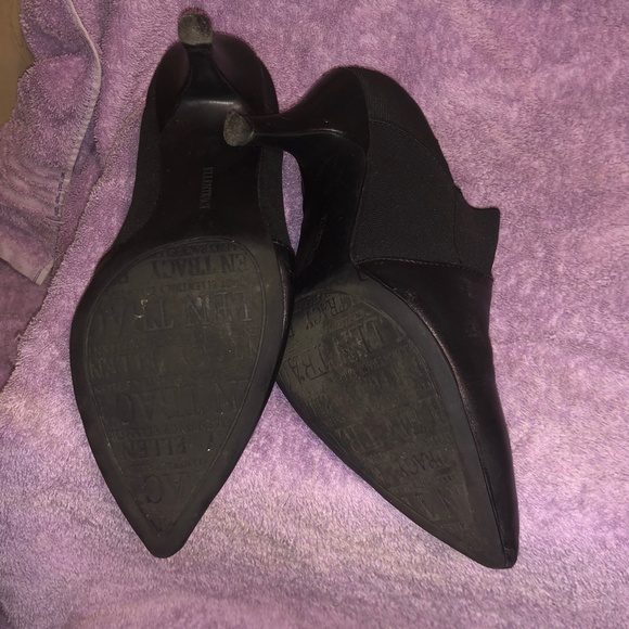 Comfortable Black Leather Sophisticated ankle booties 1920 pointed kitten heels - Picture 8 of 13